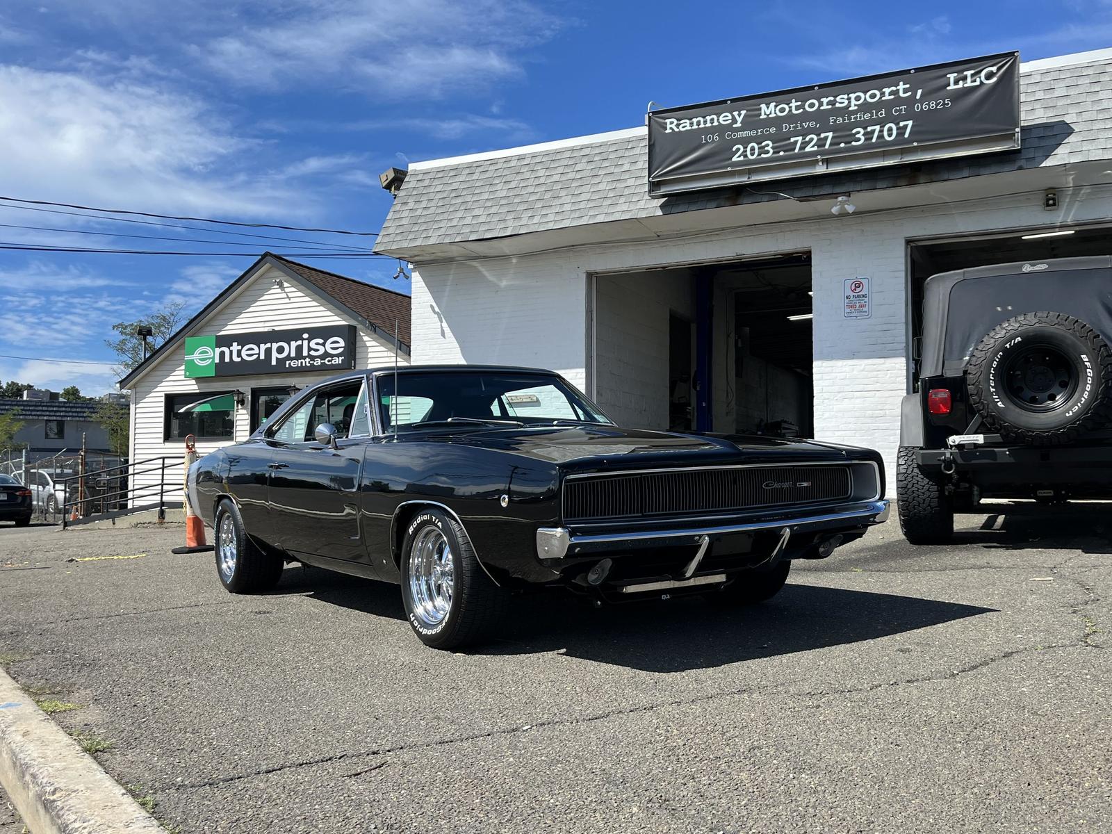 1968 Dodge Charger resto-mod outside Ranney Motorsport